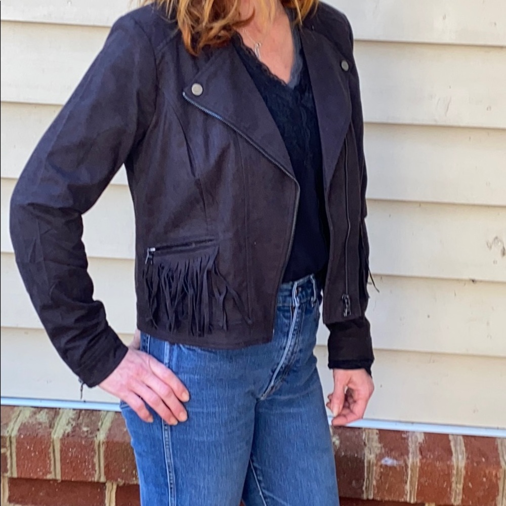 Moto inspired sassy faux suede jacket
